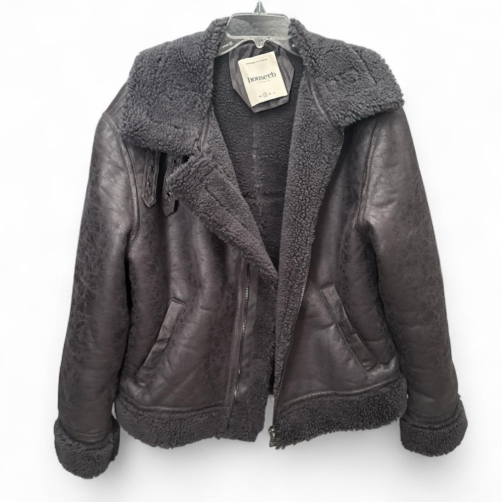 house of cb grey vegan shearling aviator jacket